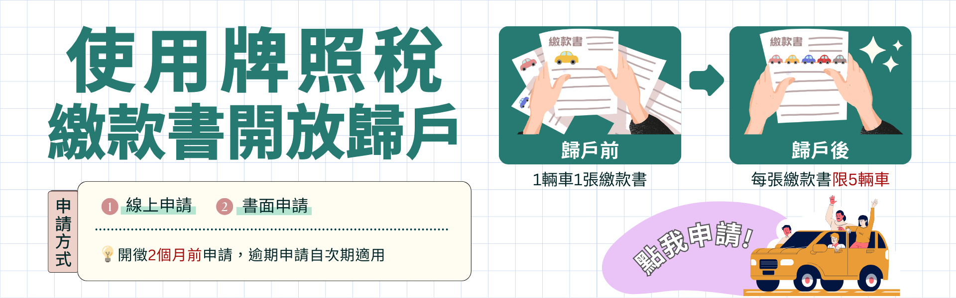 牌照稅繳款書開放歸戶(~113/04/30)